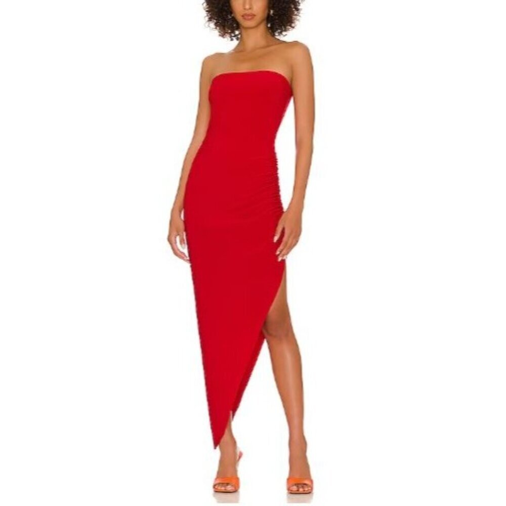 Norma Kamali Side Drape Sz Small Asymmetrical Gown Red Jersey NWT